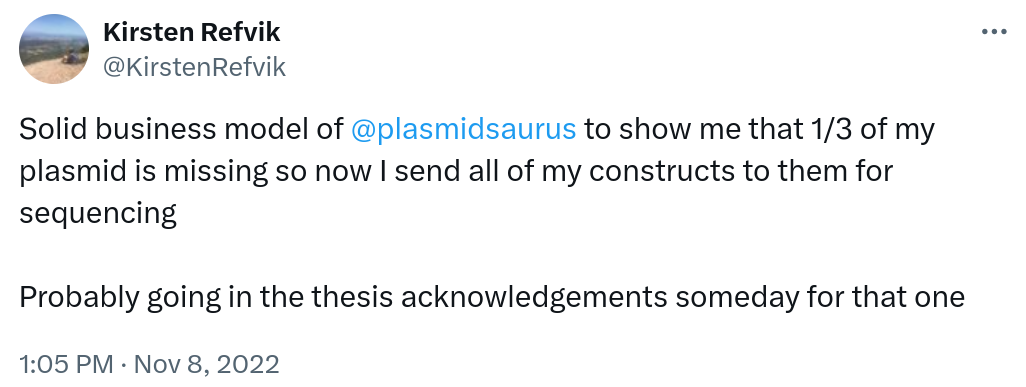 Solid business model of @plasmidsaurus to show me that 1/3 of my plasmid is missing so now I send all of my constructs to them for sequencing Probably going in the thesis acknowledgements someday for that one